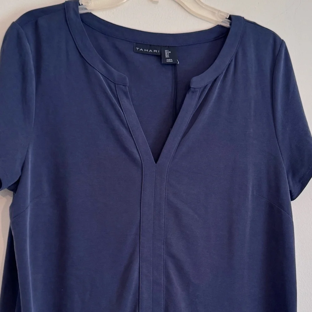 Tahari Short Sleeve Shift Blue Dress - Picture 5 of 5